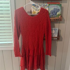 Free People Red Long Sleeve Scoop Neck Sweater Dress